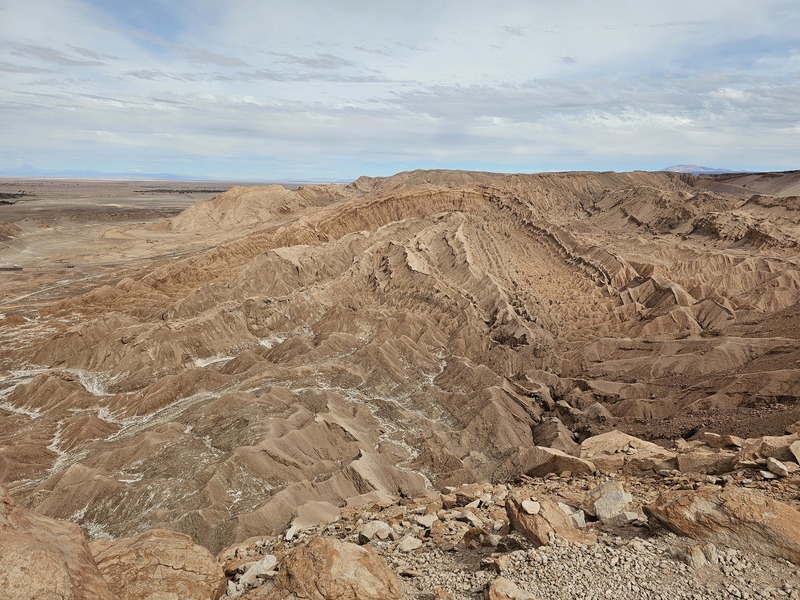 a view of the Atacama desert landscape, barren and rugged