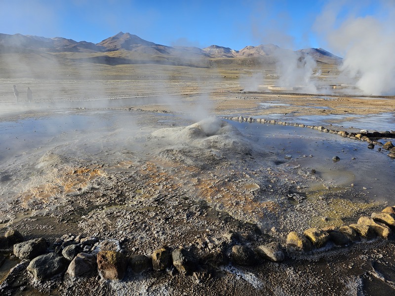 A close up of one geyser