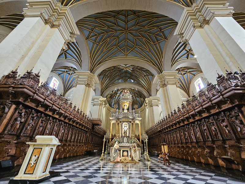 Lima Cathedral interior, with wooden ceiling ribs visible