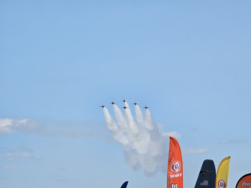 The ThunderBirds approaching in a flight of 6